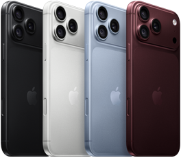 iPhone 18 Pro устройства в редица, заден екстериор, всички четири цвята: черно, глетчер, сребърно, бордо, Pro Fusion система камери горе вляво, 3 обектива, микрофон, светкавица