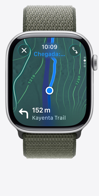 Apple Watch Series 11, tela do Mapas, rota de trilha