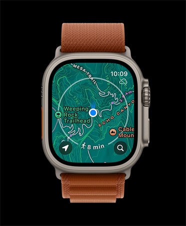 Apple Watch Ultra 3, přírodní barva, titanové pouzdro, offline mapa, navigační pokyny, řemínek, terakotový Alpský tah