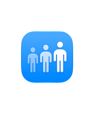 Badge mit den Symbolen von drei Kindern, die von links nach rechts größer werden, um die Möglichkeit der Eltern darzustellen, den Zugriff auf Apps dem Alter entsprechend anzupassen.