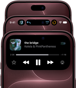 3 iPhone 18 Pro σε Μπορντό σε μια διάταξη βεντάλιας που παρουσιάζει το Dynamic Island σε διάφορες λειτουργίες: απενεργοποιημένο, ελαχιστοποιημένο, μεγιστοποιημένο