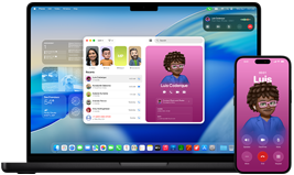 MacBook Pro και iPhone 16 Plus, ανοιχτό app Τηλέφωνο, η ίδια επαφή εμφανίζεται και στις δύο οθόνες