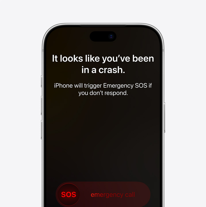 Jedan pored drugog, zaslon iPhonea prikazuje widgete Poruke, Pronalaženje i Pomoć na cesti dostupne putem satelita, zaslon iPhonea prikazuje korištenje Emergency SOS značajke, zaslon iPhonea prikazuje korištenje Pomoć na cesti