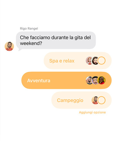 App Messaggi che mostra la funzione Sondaggi in uso