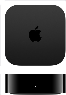 جهاز Apple TV&nbsp;4K، الجهة الخارجية العلوية، شعار Apple في الوسط، الجهة الخارجية الأمامية، مؤشر حالة