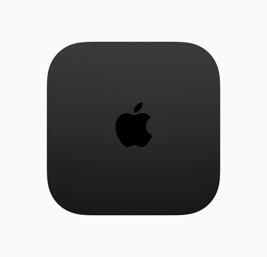 جهاز Apple TV 4K، باللون الأسود، الجانب الخارجي العلوي، شعار Apple TV باللون الأسود اللامع