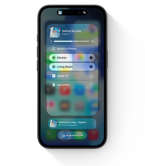 iPhone showing the AirPlay UI for multiroom audio