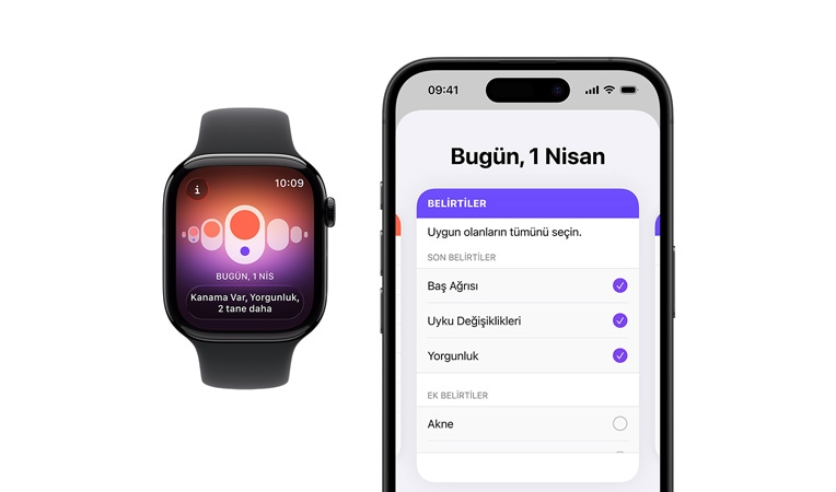 Apple Watch Serisi 11, alüminyum kasa, gül altın rengi, yumurtlama tarihi tahmini bildirimi, sağ dış kısım: Dijital Taç, açık kızarıklık Spor Kayışı