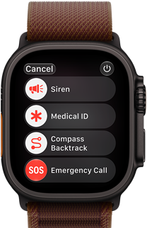 Apple Watch Ultra 4, титановий корпус чорного кольору, правий бік корпусу, коронка Digital Crown, рельєфна бічна кнопка, браслет Alpine бордового кольору