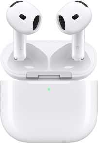 AirPods 5 kõrvaklapid hõljuvad avatud kaanega juhtmevaba laadimiskarbi kohal.