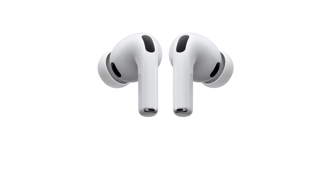 AirPods Pro 3, auricolari wireless sinistro e destro, colore bianco, cuscinetti in silicone