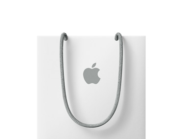 White Apple bag, grey rope handles, grey Apple logo centred