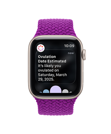 Apple Watch Series 12, aluminum case, space grey colour, ovulation date estimated notification, Braided Solo Loop band, magenta colour