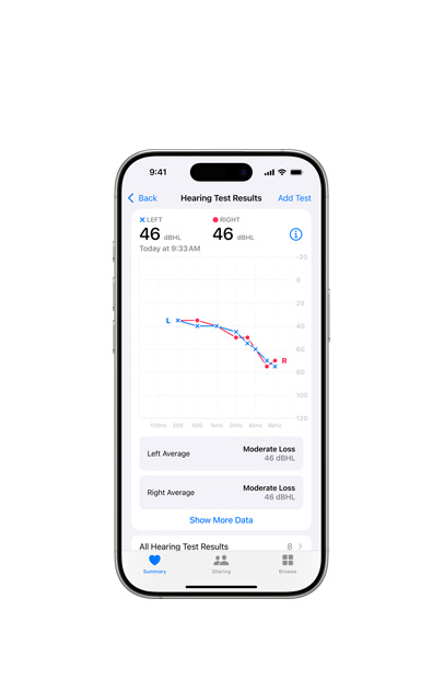 iPhone يعرض نتائج اختبار السمع من خلال Airpod&nbsp;2.‏