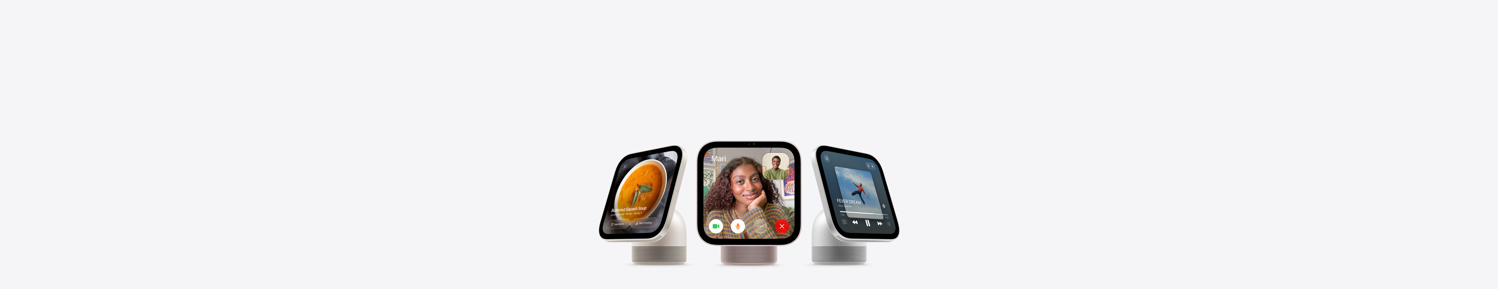 Plusieurs appareils Apple HomeView, de différentes couleurs, affichant des écrans colorés