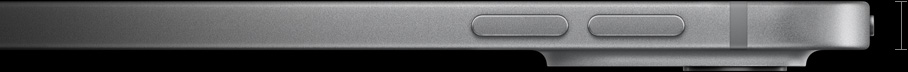 iPad Pro 13-inch model, side exterior, silver, 5.1 mm thin profile, volume buttons and pro camera system on right