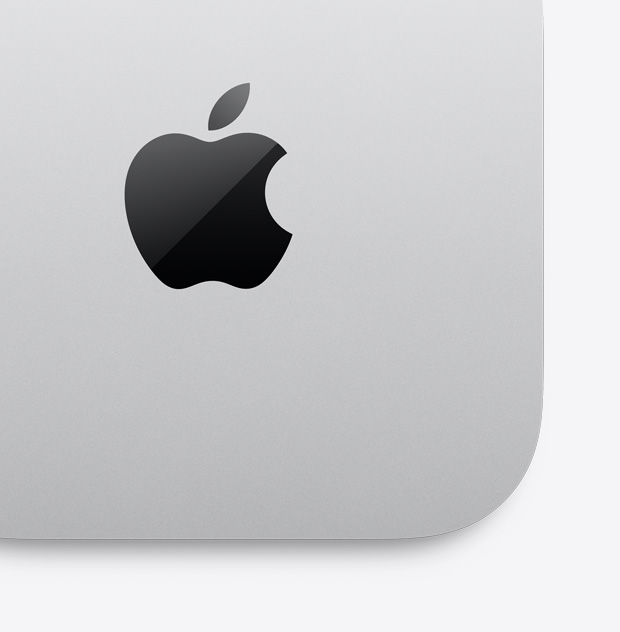 Apple'i logoga hõbedase Mac mini pealt- ja lähivaade