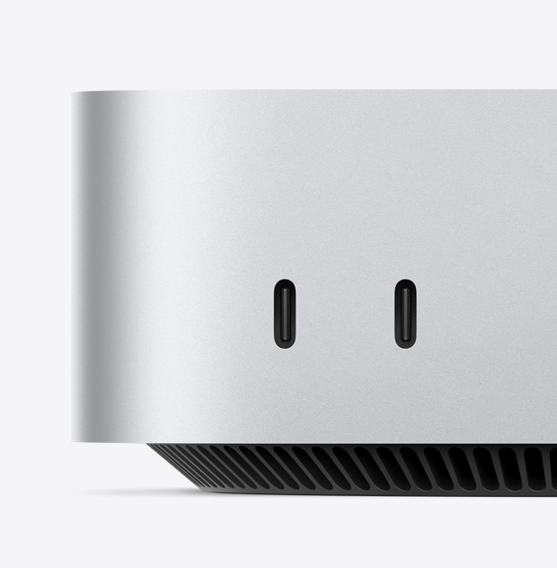 Mac mini esipaneeli USB‑C liideste lähivaade