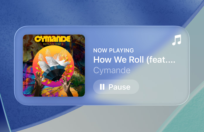 عناصر التحكم بتصميم شبه شفاف في تطبيق Apple Music تتفاعل مع الخلفية